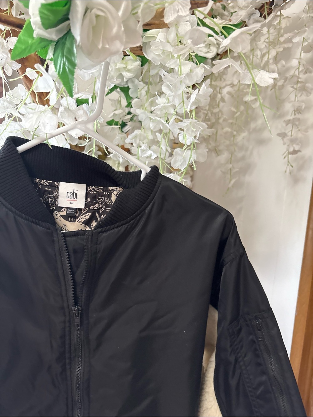 CAbi Charisma Black Bomber Jacket with Cream Sherpa Trim - Picture 5 of 9